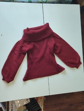 Burgundy Red Cowl Neck Long Sleeve Sweater - Girls' Size M